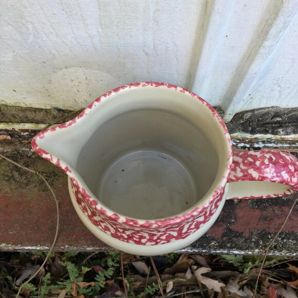 Red Spongeware Blue Star Large Pitcher Gerald Henn/Fourth of July/Housewarming - Picture 6 of 9
